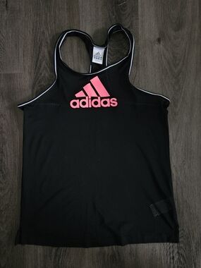 adidas Black Tank Top with Pink Logo Racerback